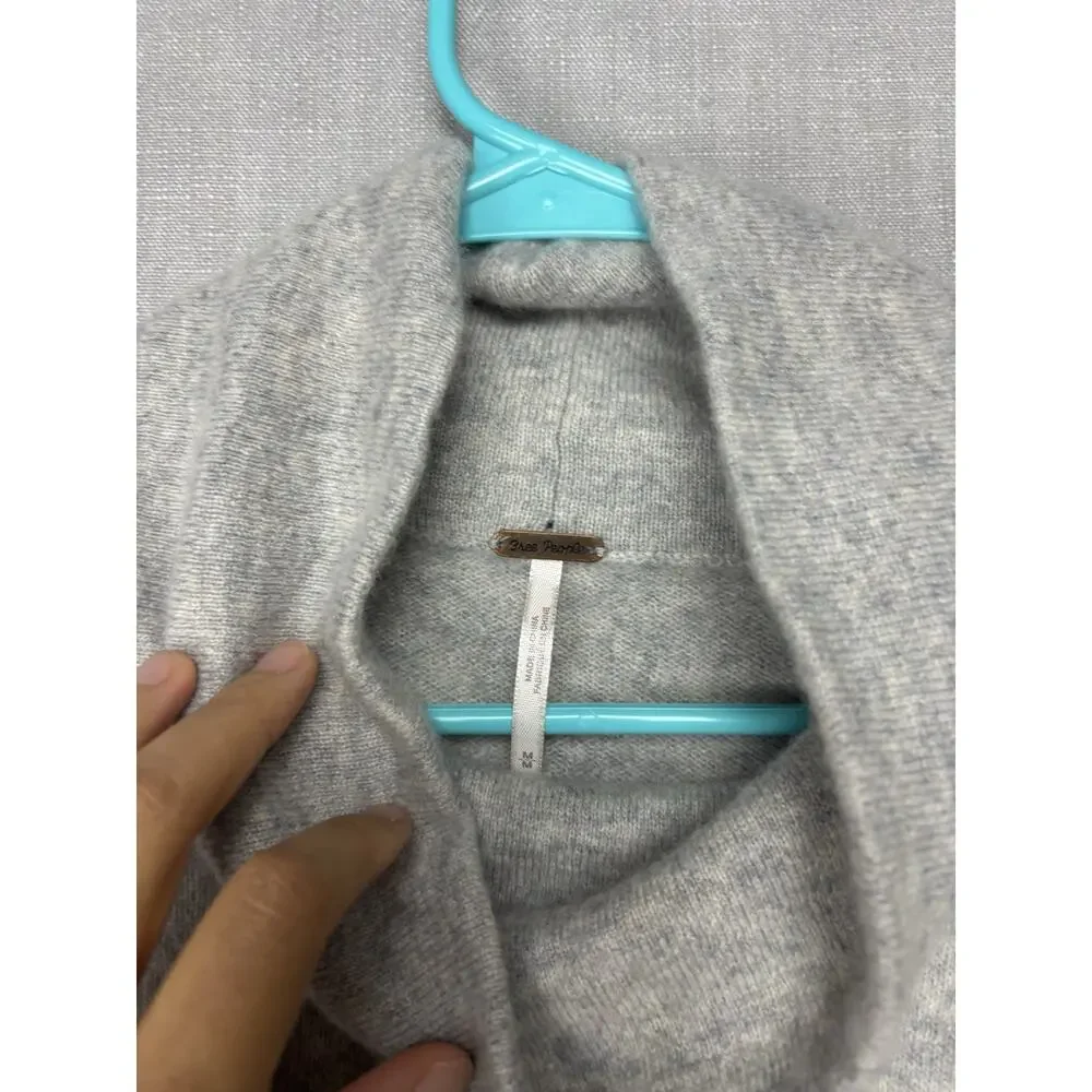 Free People 100% Cashmere Mock Neck Cropped Gray Sweater Relaxed Fit M